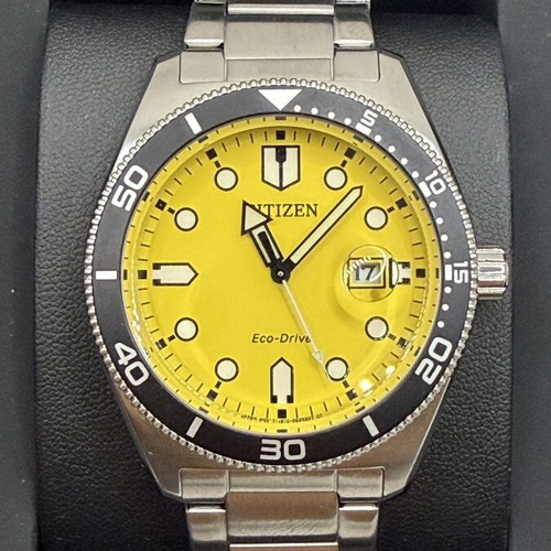 Citizen Eco-Drive AW1760-81Z men's watch, yellow dial, stainless steel