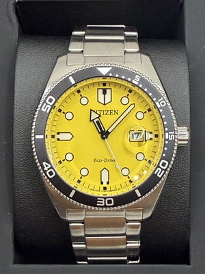 Citizen Eco-Drive AW1760-81Z men's watch, yellow dial, stainless steel