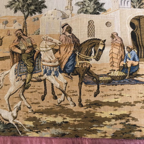 Antique wall tapestry like new with pink velvet border