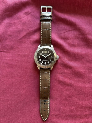 Nautica men's wristwatch used, stainless steel case, brown leather strap