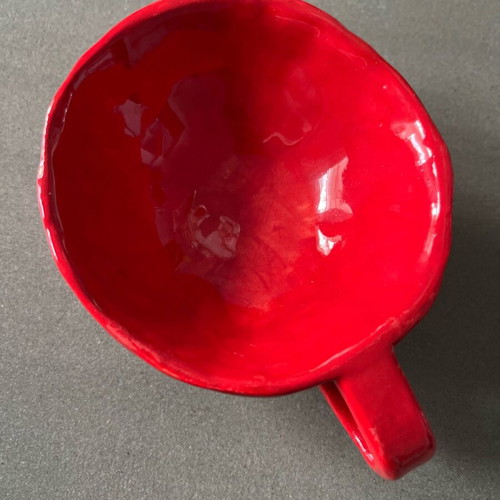 Vintage handmade ceramic red cup like new