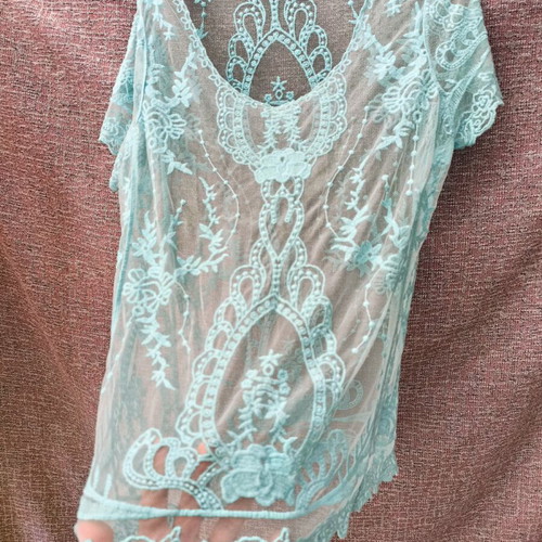 Summer lace blouse used, turquoise, size L-XL