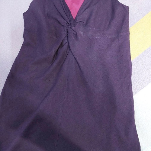 Linen dress Marks & Spencer UK16 purple sleeveless lined, with tie at the chest, length 106 cm