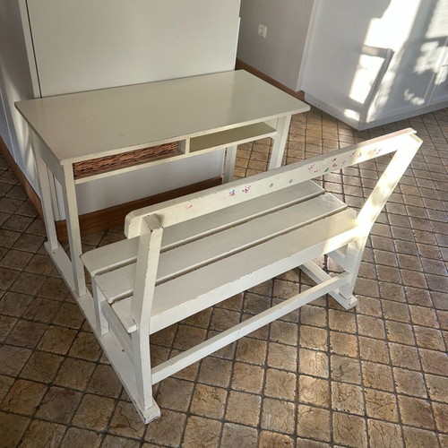 Children's desk with integrated bench used, solid wood