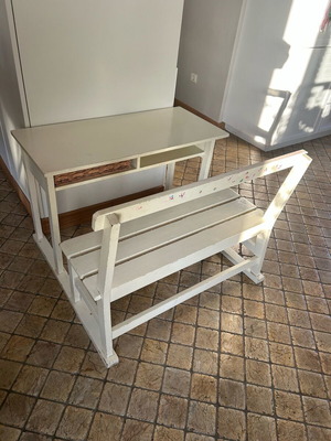 Children's desk with integrated bench used, solid wood