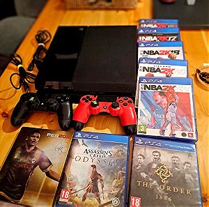 PlayStation 4 -  2 τηλεχειριστήρια sony - Assasins Creed Odessey, The Order 1866, NBA 2K22, PES 2018