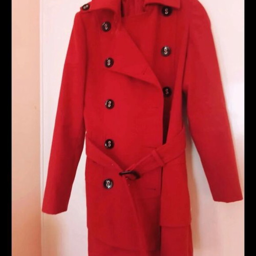 BSB red coat like new, size 40, double-breasted with waist belt