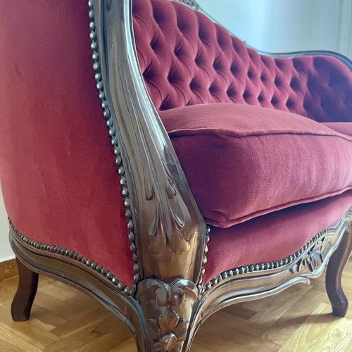 Vintage 70s couch like new, velvet, solid wood, red