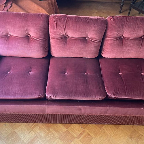 Vintage velvet living room set 1970s, burgundy