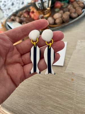 Earrings brand new, handcrafted polymer clay, blue and yellow