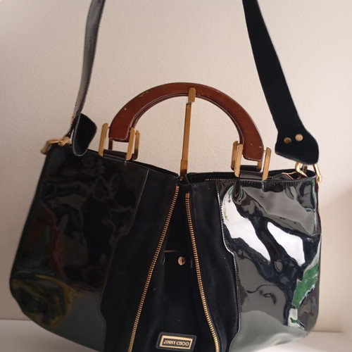 Jimmy Choo Maia leather shoulder bag used, black, 50x31 cm