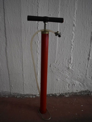 Floor pump for bicycle used, red, height 60cm