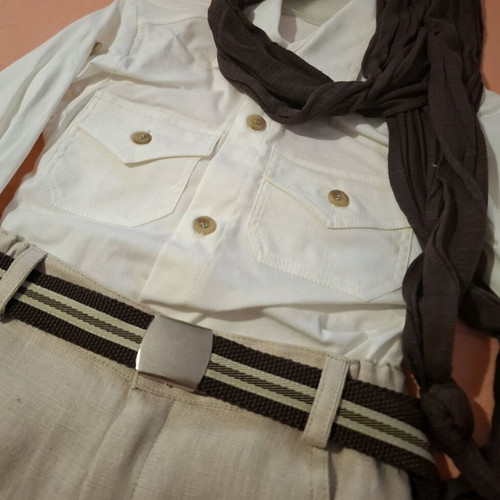 Boys' linen set new, includes coat, pants, shirt, belt