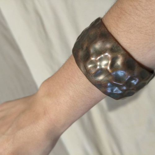 Vintage cuff bracelet used, hammered copper color