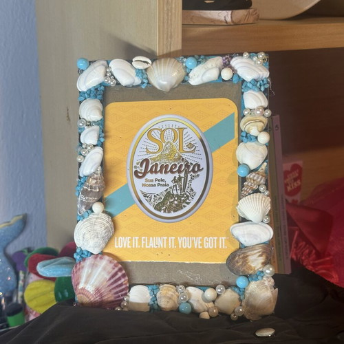Ocean-Inspired Picture Frame new, handcrafted with seashells and beads