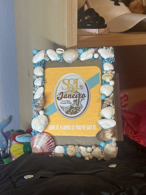 Ocean-Inspired Picture Frame new, handcrafted with seashells and beads