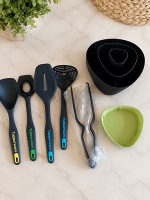 Tupperware kitchen utensil set with organizing base new