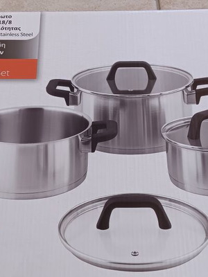 Stainless Steel Cookware Set 3 Pieces with Glass Lids, New