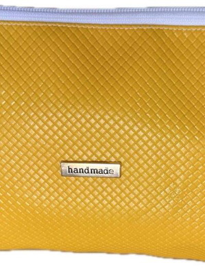 Handmade waterproof PVC toiletry bag in bright yellow color