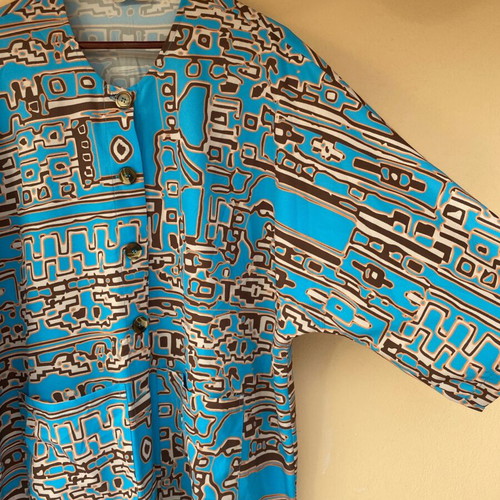 Shirt blue with brown patterns new Kado handmade clothes