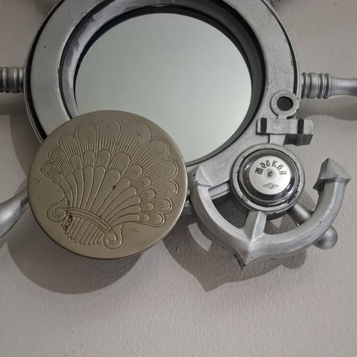 Soviet Wall Mirror Ship Wheel with Thermometer vintage, like new