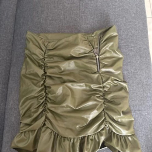 Skirt khaki shiny with side zipper size Small like new