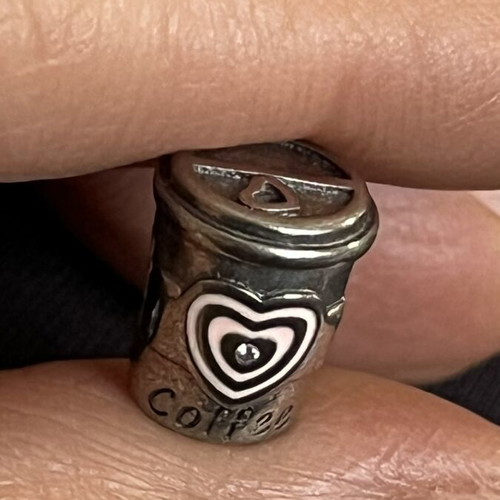 Charm silver 925, like new, pink and silver coffee design