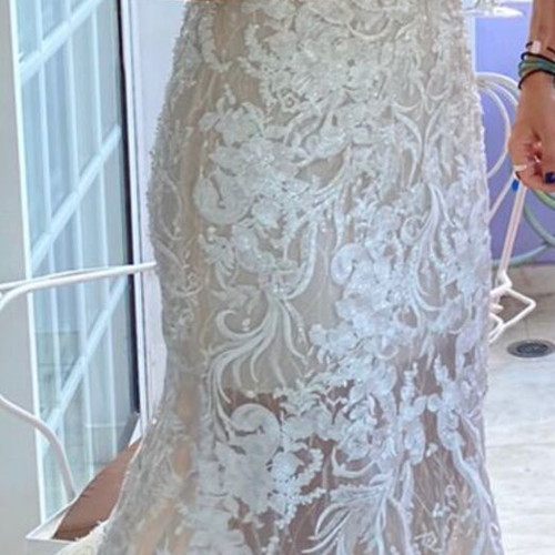 Nicole wedding dress, fitted mermaid lace gown with long train