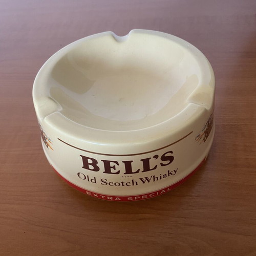 Bells collectible promotional ashtray used, porcelain, made in England