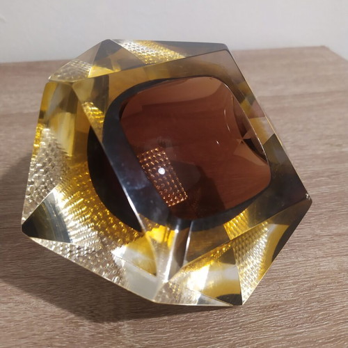 Murano ashtray 1970s brown yellow colors