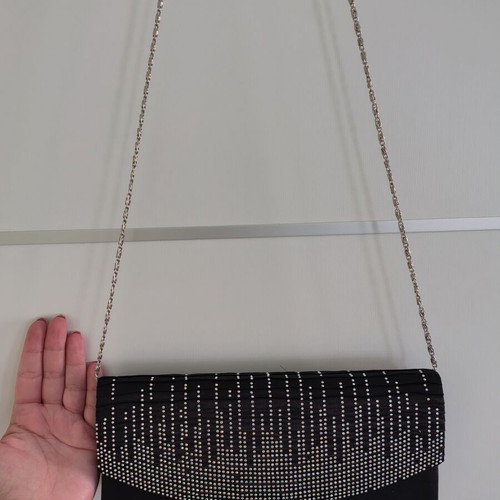 Clutch bag used, black with rhinestones and silver chain