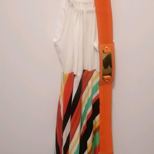 Doca long dress new with colorful skirt and orange belt