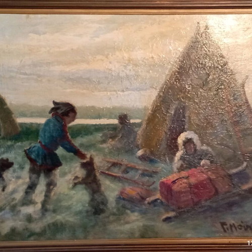 Ελαιογραφία Γ. Μούγιος μεταχειρισμένη, Λαπωνία με κορνίζα εποχής