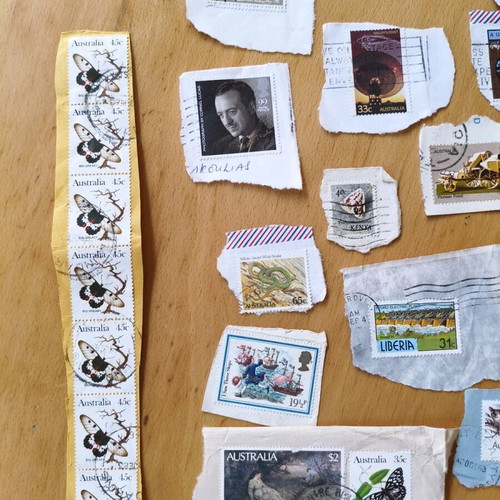 Stamps used, pack of 40, from Australia, England, Liberia