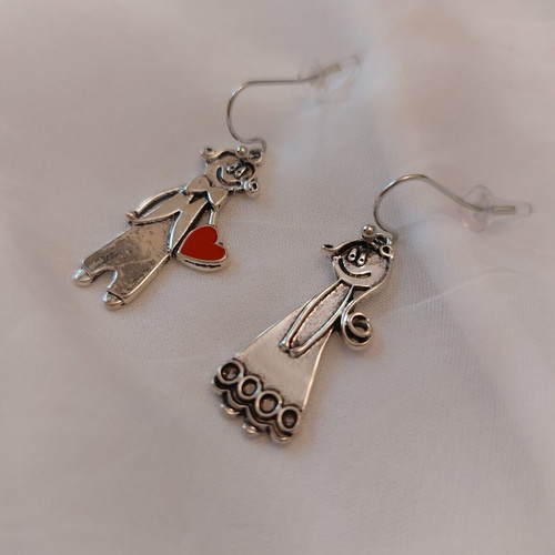 Earrings Boy & Girl with Heart silver tone like new