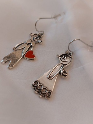 Earrings Boy & Girl with Heart silver tone like new