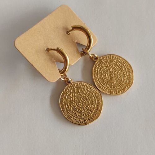 Phaistos Disc Earrings new, gold color, stainless steel