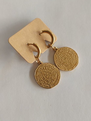 Phaistos Disc Earrings new, gold color, stainless steel