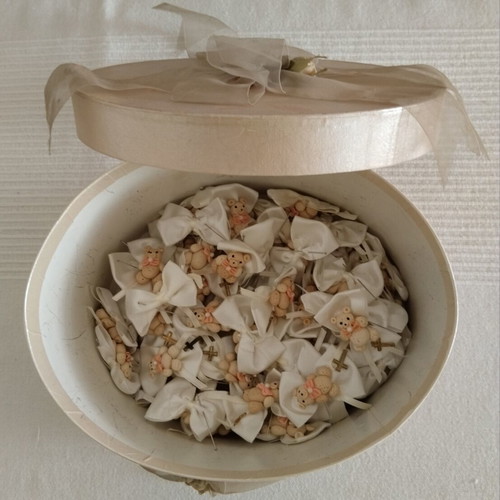 Vintage baptism favors pack of 70 with handmade clay bears, like new