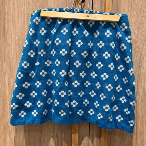 Knitted set used size small, top and mini skirt blue with white flowers