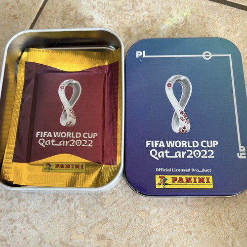 Panini Qatar 2022 Sticker Set with Sealed Pack and Metal Case