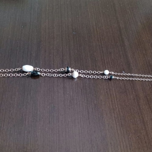 Oxette silver gold-plated necklace new with white and black beads 72 cm