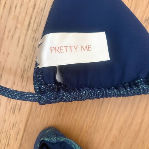 Pretty Me bikini like new, blue with gold braid, size small