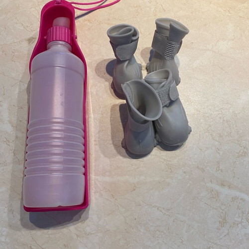 Small dog shoes and water bottle with feeder new
