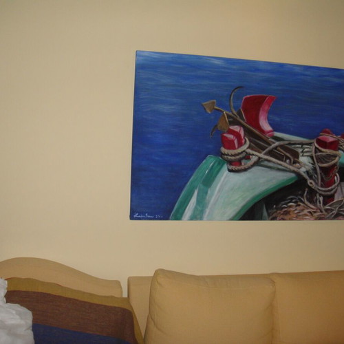 Four-panel painting themed boat by artist Symeonidou like new