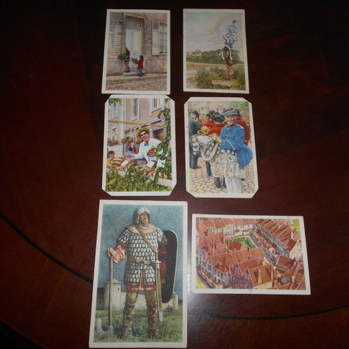 Belgian chocolate folkloric, historical, prewar and color postcards used, pack of 30