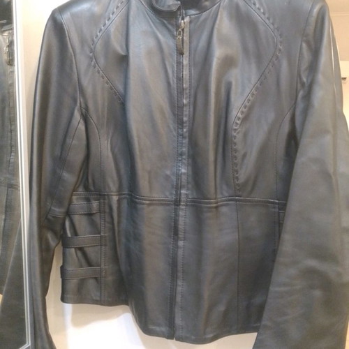 Leather jacket used, black soft handmade, size L/XL