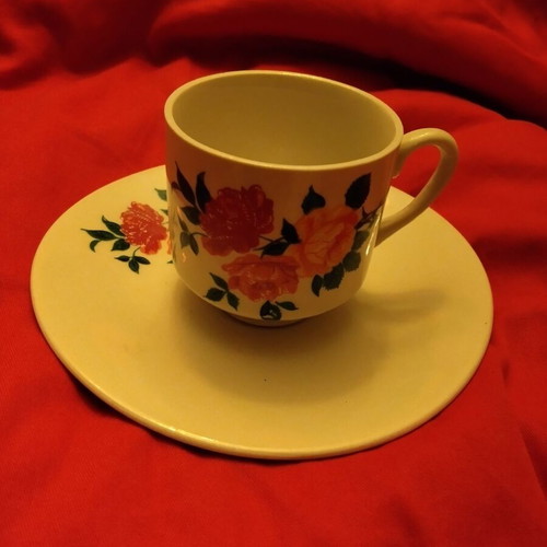 Candia Minoan porcelain coffee cup and saucer set used with floral pattern