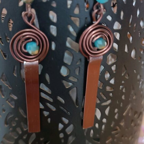 Bronze earrings with turquoise beads new, handmade