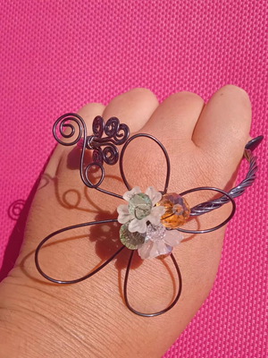 Handmade wire bracelet with multicolor beads, adjustable arm cuff
